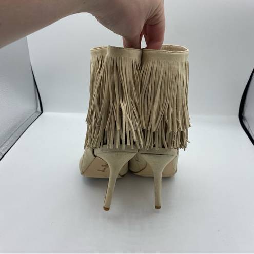 Sam Edelman  Arizona Beige Suede Fringe Open Toe Booties Nashville boho western