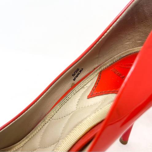 Brian Atwood  Malika Orange Red Genuine Patent Leather Pointed Toe Pump Heel Sz 6