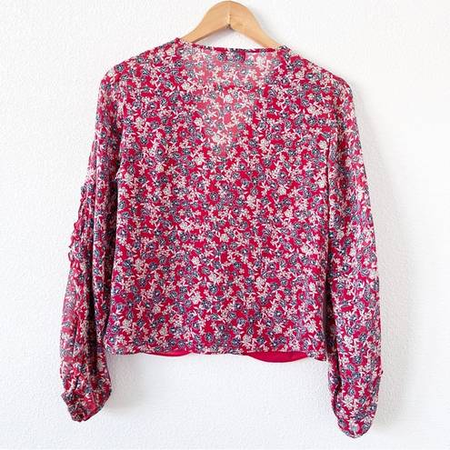 Blossom Revolve NICHOLAS Red Silk  Ditsy Micro Floral Ruffle Blouse