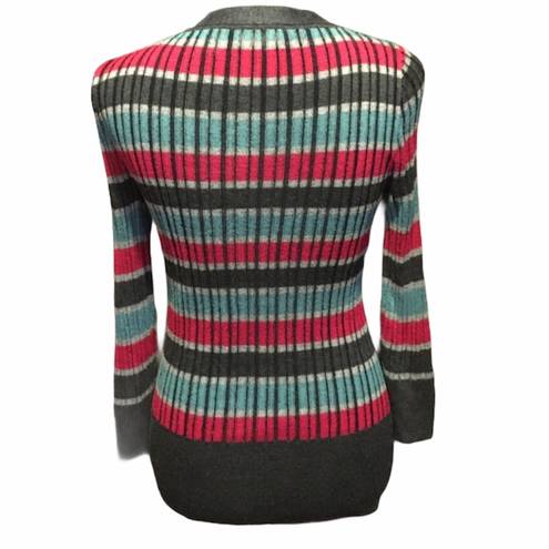 DKNY  Striped Sweater with Tie in Front, Gray, Pink