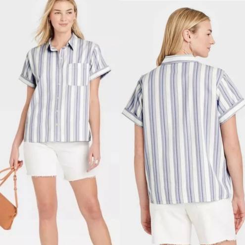 Polo Universal Thread Striped  button down shirt blue/white XL