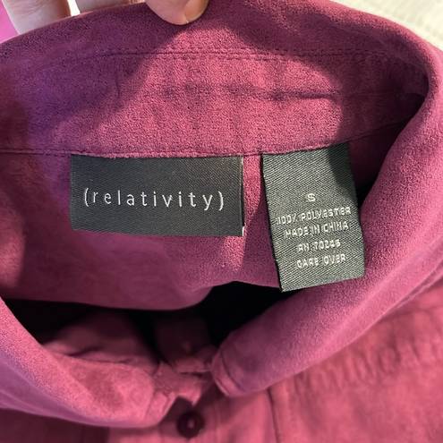 Relativity Vintage 90s Faux Suede Button Front Plum Top Long Sleeve Womens Small 