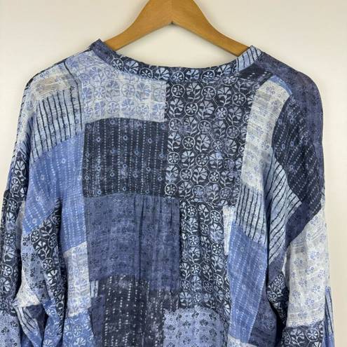 Pilcro  Anthropologie Tiered Tunic Blouse Patchwork Blue Sz XL | Western Cowgirl