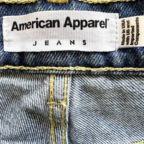 American Apparel  Jean Shorts Dark Wash Indigo High Rise Cuffed Hem Denim 25