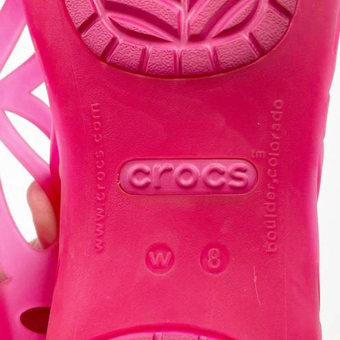 Crocs  Women's Adrina III Peep Toe Flats Slip Ons Bright Pink Jelly Shoes Size 8