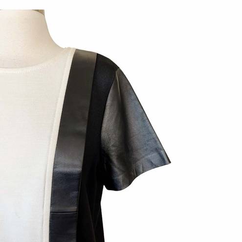 St. John  Black Milano Knit Colorblock Dress Leather Caviar / Cream Short Sleeves