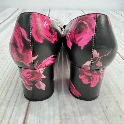 Kate Spade  Black and Pink Rose Floral Block Heel Pumps with Bow Size 6.5M