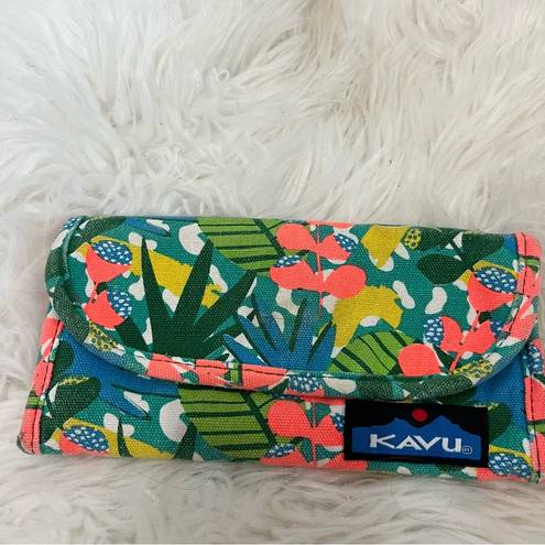 KAVU  tropical floral Hawaiian wallet billfold green orange