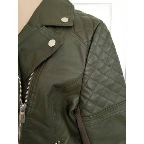 Krass&co Boundless North North&. Womens Faux Leather Moto Jacket Wonderland Green Sz M