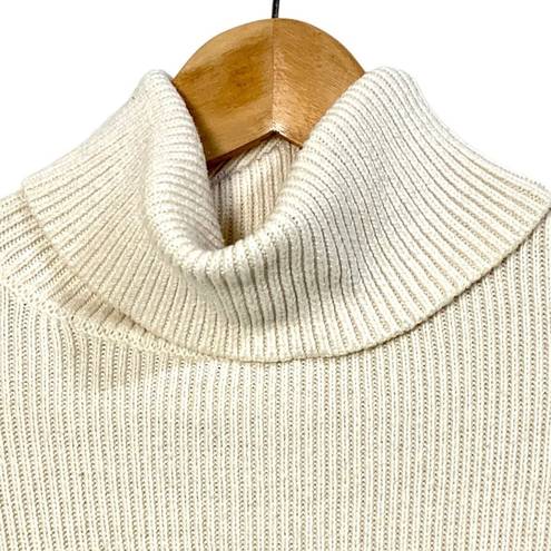 Banana Republic  Asymmetrical Slant Zip Sweater Turtleneck Ribbed Knit Cream XS