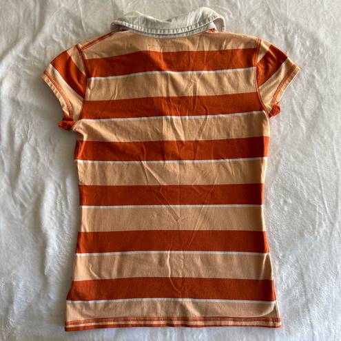 Y2K Orange Stripped Collared Shirt Size M