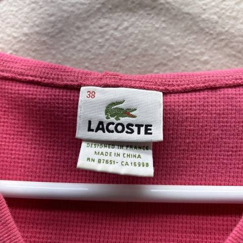 Lacoste  Long Sleeve Henley Top Blouse Women’s Hooded Size 38 / Medium Pink Prep