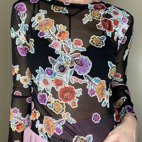 Ginger G Retro Colorful Sheer Floral Crop Shirt