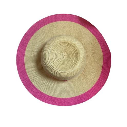 Charlie Paige Charlie‎ Paige Wide Brim Floppy Contrast Bright Pink Straw Sun Hat