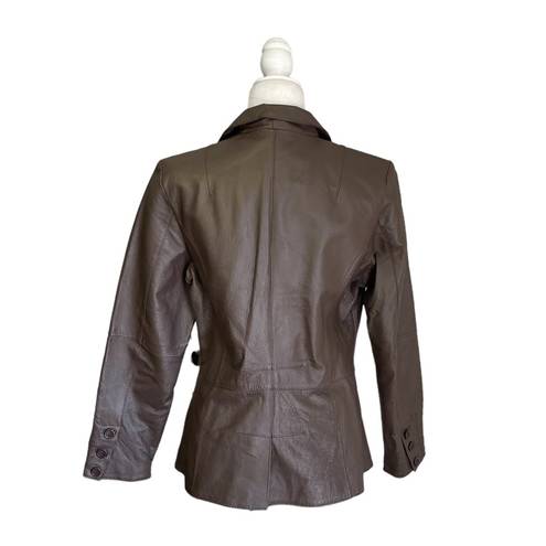 Metro  Style Chocolate Brown Leather Button Up Collared Jacket 12
