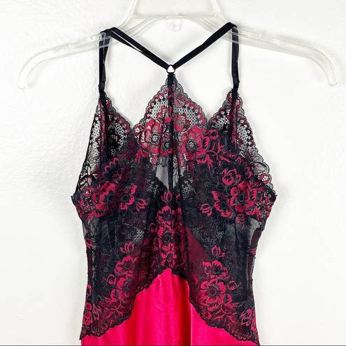 In Bloom  BY JONQUIL Red And Black Lace Trim Adjustable Straps Lingerie Nightie