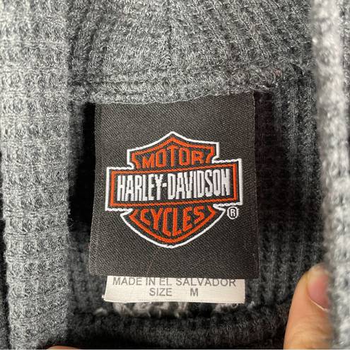 Harley Davidson  Vegas Embroidered Logo Mock Neck Waffle Knit Thermal Top Gray M