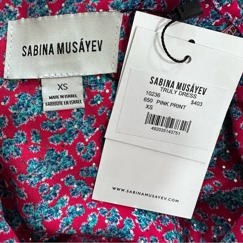 Sabina Musayev Truly Metallic Maxi Dress Pink Blue Floral Lace Up Back Size XS