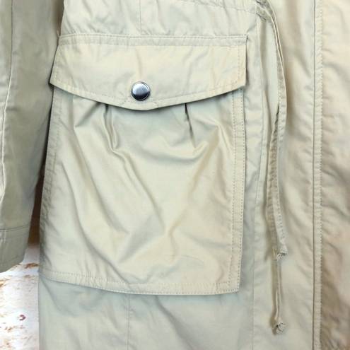 Cole Haan  Packable Rain Jacket Womens M Stone Hooded Cargo Pockets Cinch Waist