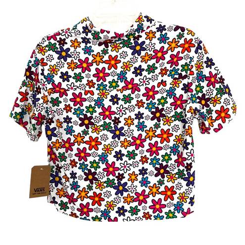 Vans  Daisy Stacked Colorful Retro Short Sleeve Button Down Top Size Small