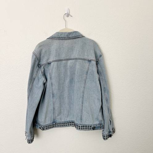 Good American [] Light Wash Studded Distressed Oversized Denim Jacket Sz Large L