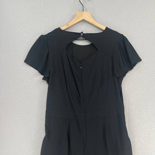 The Loft  Romper Womens 6 Black Tie Front Short Sleeve Back Cutout Pockets Summer