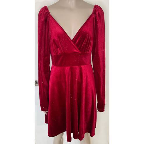 Ruby Red Velvet Surplice Skater Dress