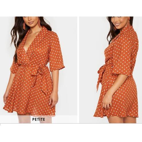 Pretty Little Thing  nwt terracotta collared polka dot short sleeve mini dress si