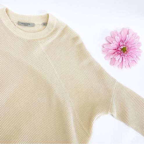 All Saints Deon Wool Cashmere Ribbed Sweater Jumper Crewneck Ivory Beige