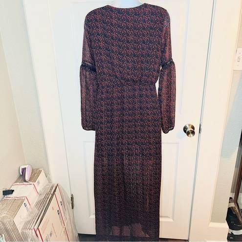 Romeo + Juliet Couture  Peasant Sleeve Abstract Dot Print Maxi Dress Navy S