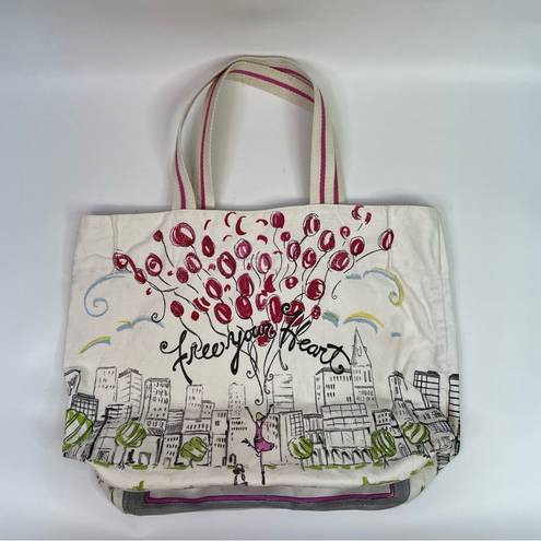 Brighton  Free Your Heart Canvas Tote Bag Shoulder City Heart Balloon Purse