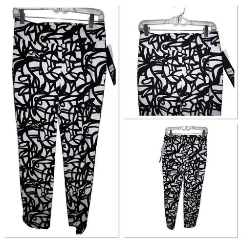 Petal UP! 28 Inch  Black White Slit Pant Scribble Women Size 4 New $128 Rayon