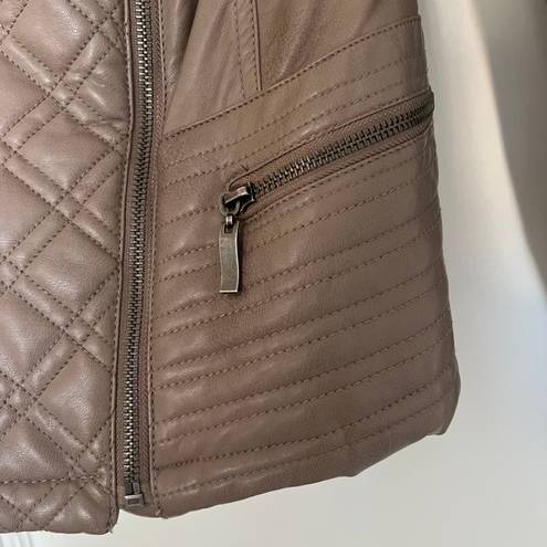 Bernardo Collection by  Taupe Faux Leather Quilted Moto Jacket XS GUC