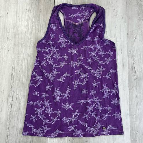 Diesel  Purple Floral Sleeveless Open Racer Back Shimmer Lined Tank Top