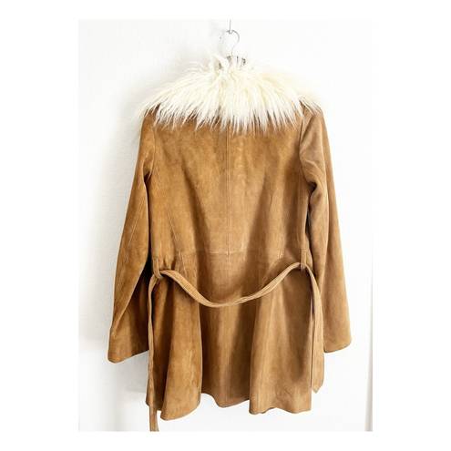 Paige  Kairo Suede Leather Penny Lane Faux Fur Jacket Light Camel Tan Small