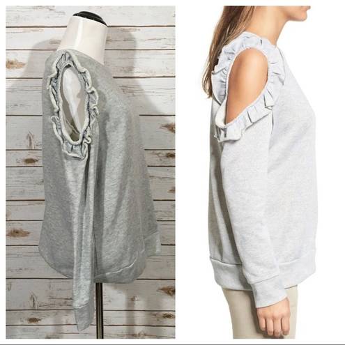 Caslon  Ruffle Trim Cold Shoulder Sweatshirt - Gray - Small