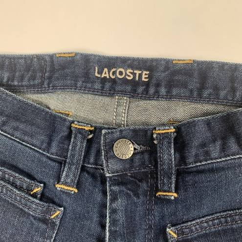 Lacoste Women's  Sz 36 4 Dark Wash Flare Wide Leg Denim Jeans Pockets Cotton