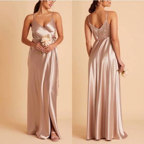 Birdy Grey  Cindy Satin Wrap Bridesmaid Maxi Dress | XS