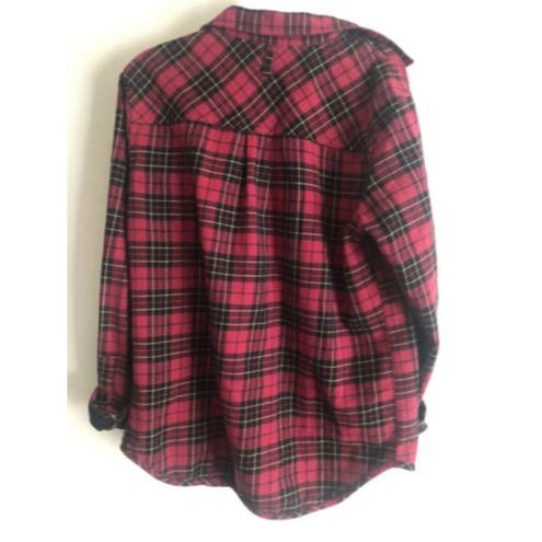 Kirra  Flannel Shirt Button Up Long Sleeve Collared Red Plaid Large Cotton