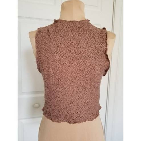 Naked Wardrobe  Sleeveless Textured High-Neck Cropped Top Brown Women's Size M