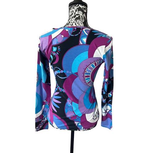 Emilio Pucci  Colorful Iconic Signature Print Top Blouse Size 6 long sleeve