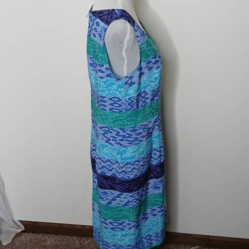 Kathie Lee Collection blue multi pattern midi tank dress size 10