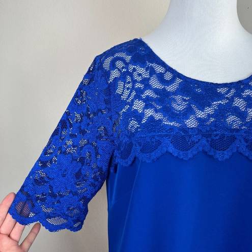 Badgley Mischka Belle  Dress 8 Blue Lace Short Sleeve Shift Mini Party‎ Womens