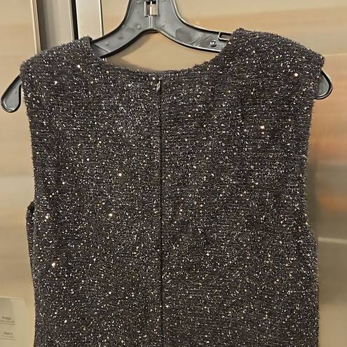 St. John 💕💕 Sequin Tweed Knit Sleeveless Shift Dress Black Gold Metallic 10 NWOT