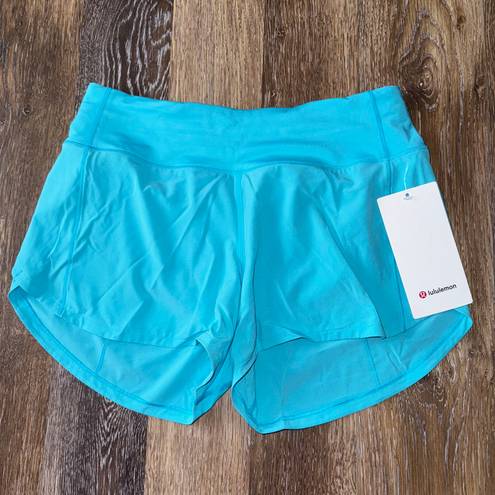 Lululemon Speed Up Shorts MR 4” Electric Turquoise Lined Size 6 NWT