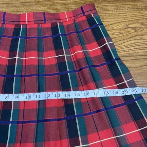 Talbots  Vintage Womens Size 12 Tartan Plaid Pleated Skirt Red‎ Green