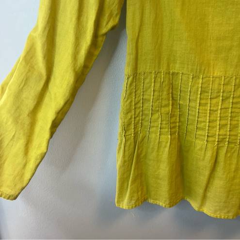 CP Shades  Blouse Bright Neon Green V Neck Peplum Linen Top Sz M EUC