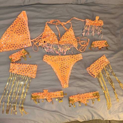 iHeartRaves LimeBlonde 10 Piece Rave Set, Triangle Top & Cheeky Bottoms, Arm & Leg Garters