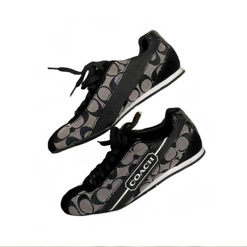 Coach  Signature Hilary Monogram Logo Canvas Black Suede Sneakers 6.5 RARE