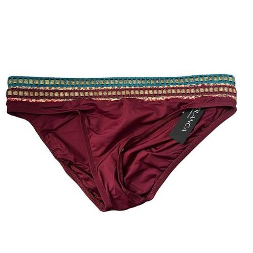 La Blanca  Bikini Bottoms Womens 12 Burgundy Boho Running Stitch Hipster Swim